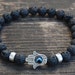 POSHFEEL Hamsa Hand Essential Oil Diffuser Bracelet – 8mm Lava Stone, Cubic Zirconia, 7.5 Inch