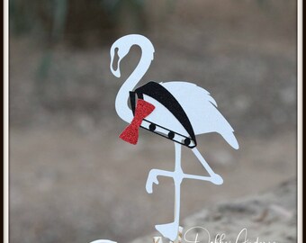 Flamingo Cake Topper, Flamingo In Tux Cake Topper, Wedding Cake Topper, Bachelor Cake Topper, Tux Party Decorations, Male Cake Topper