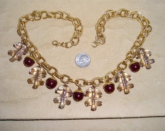 Vintage Signed Dauplaise Acorn And Oak Leaf Necklace Stylish 1950's Jewelry 115