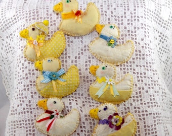 Yellow Springtime Duckie Magnets - Quilty Critters - OOAK, Folk Art, Novelty