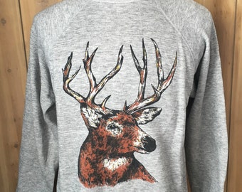 Vintage Deer Male Animal Print Wild Life 1980s Sweatshirt - vintage sweater - 80s sweatshirt (Medium)