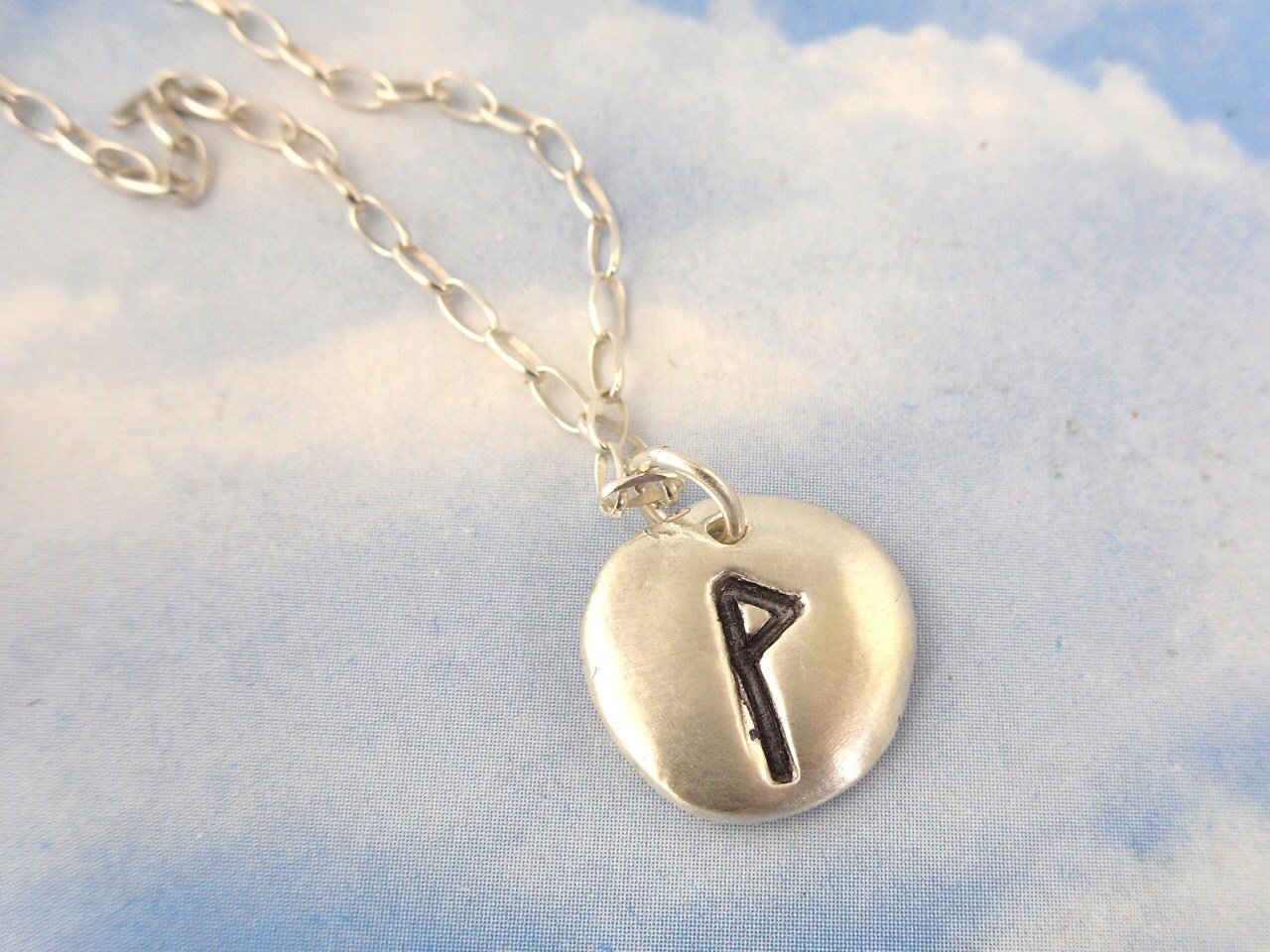 Joy Rune Stone necklace handmade silver charm happiness