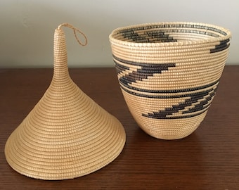 Vintage Woven African Lidded Basket