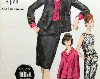 Vintage Vogue 6208 Sewing Pattern, 1960s Suit Pattern, Blouse Pants Skirt, 1960s Sewing Pattern, Bust 34, Collarless Jacket Pattern