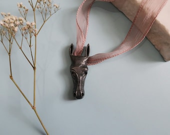 Oxidized Sterling Silver Horse Head Pendant