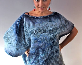 Handmade Asymmetrical Knitted Nuno Felted Wool Tunic Wearable Art