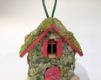 Fairy House Ornament in Green and Red
