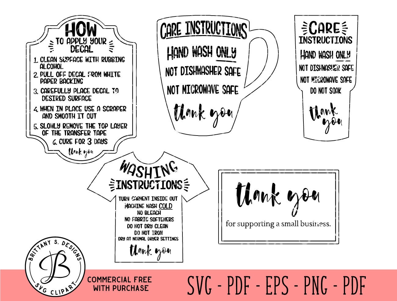 Download Care Card Bundle Care Instruction Cards Decal and HTV