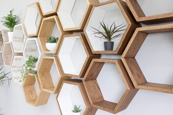 wall hexagon shelves