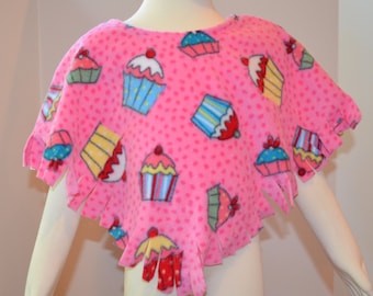 Girl's Fleece Poncho. Toddler Poncho in Cupcake Print Fleece