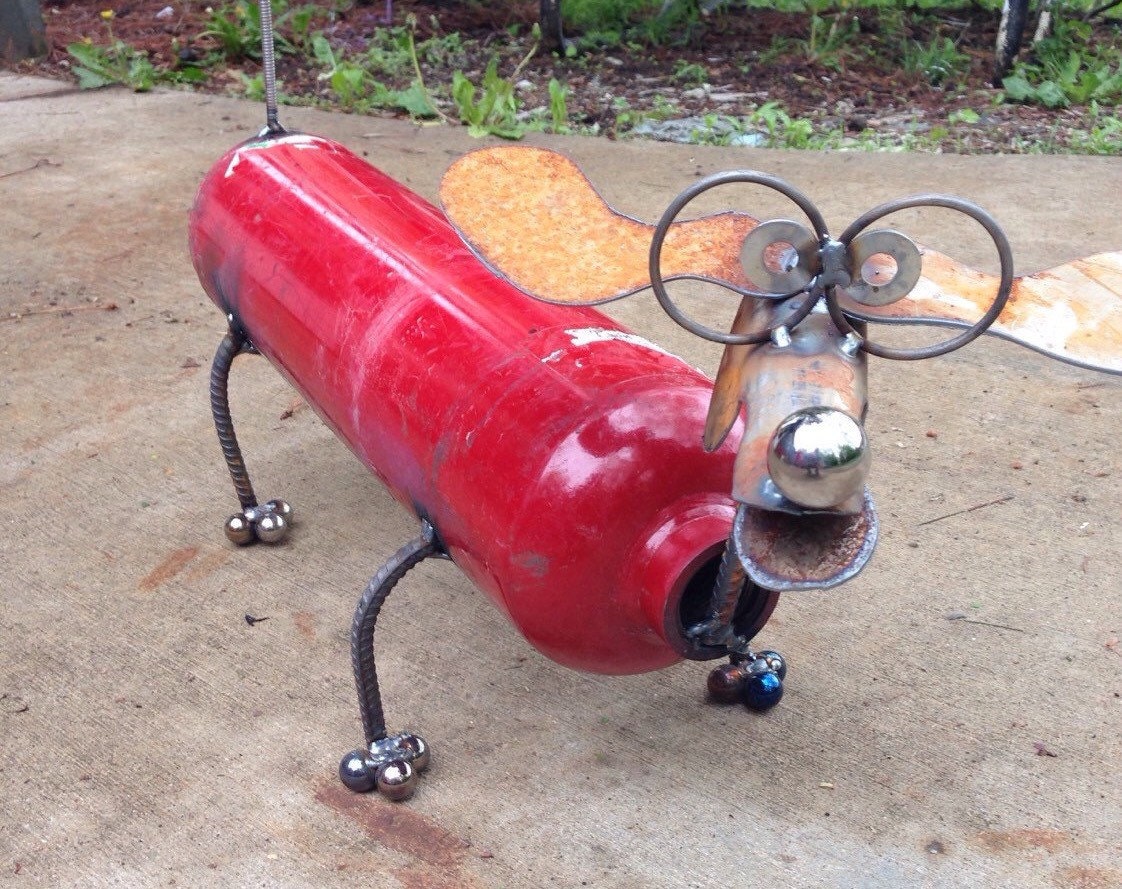 Fire extinguisher dog recycled garden yard art