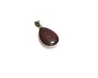 Sterling Silver Poppy Jasper Pendant , Poppy Jasper Teardrop Gemstone Pendant