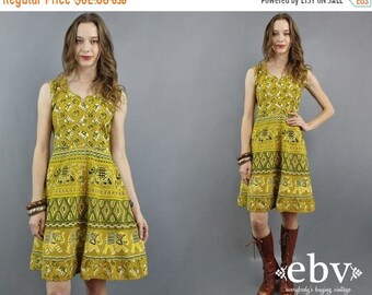 Elephants Dress Indian Dress India Dress Hippie Dress Hippy Dress Boho Dress Bohemian Dress Indian Cotton Dress 1970s Dress 70s Dress M