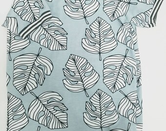 light blue, leaves, baby short sleeve, boys, organic, cotton