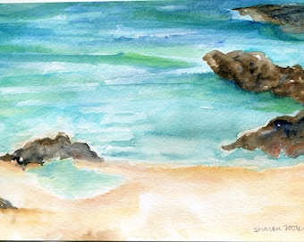 watercolor painting - Aruba original, ocean art, seascape painting 5 x 7 Aruba beach art, seascape watercolor