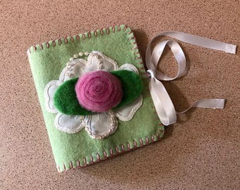 Wool Felt Needle Book Pistachio Rose