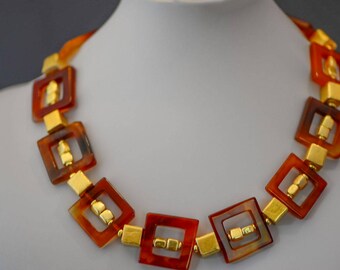 Groovy Auburn Squares with Gold Fill