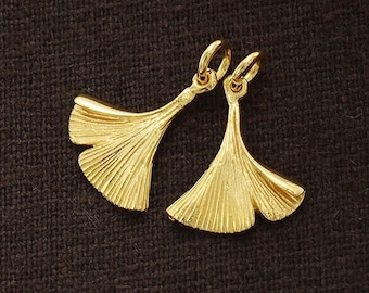 2 of 925 Sterling Silver 24k Gold Vermeil Style Ginkgo Charms 13x16 mm. :vm0548