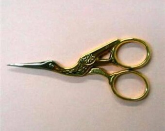 3-1/2" Gold Plated Fine Point "STORK" EMBROIDERY SCISSORS