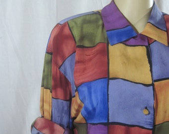 1980's Oversized Color Block BLOUSE by LECAVIAR size large