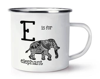Letter E Is for Elephant Retro Enamel Mug Cup