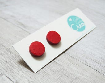 Embossed red paper lobe earrings, ecofriendly, handmade