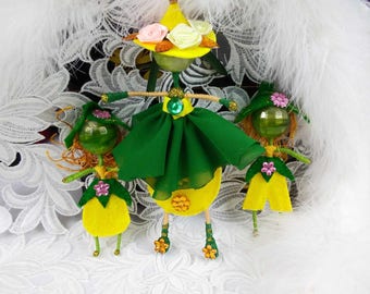 Set Art Doll Toy Felt, Lemon Family Mom Girl Boy Doll, Fruit Doll, Handmade Bendy Doll, Decorative Bendable Felt Small Doll,Miniature Doll