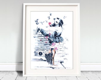Girl hip hop dance poster. Watercolor print. Girl watercolor art print. Wall art, wall decor, digital print.