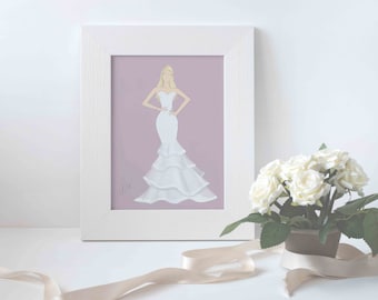 Personalized Bridal Gown Sketch, Custom Bride Gift, Custom Fashion Illustration, Custom Bridal Gown, Wedding Dress Art, Bridal Portrait, Art