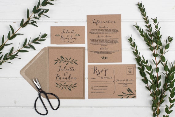 Rustic Wedding Invitation Set - A6 Woodland Kraft