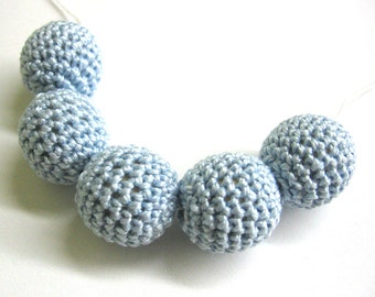 Crocheted beads 20 mm handmade round baby blue 5 pc