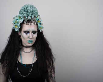 Teal floral headdress