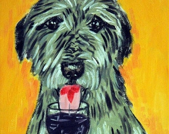Irish Wolfhound dog art PRINT poster gift moidern folk wine art