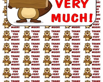 50 Beaver Thank You Envelope Seals / Labels / Stickers, 1" by 1.5"