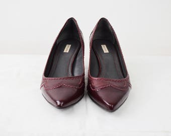 Red leather Heels Vintage 1990 Red Pumps, size 38, UK size 5,5 , US size 7,5 , ladies pumps