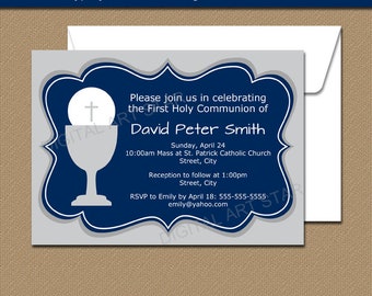First Communion Invitation Boy, 1st Communion Invitation Design, Printable Invitation for First Communion, First Holy Communion Boy FC1