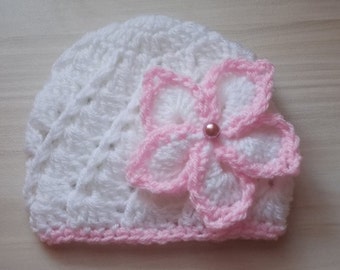 Crochet baby hat, newborn girl hat, baby girl hat, baby girl beanie, girl newborn hat, crochet newborn hat, white baby hat