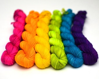 Rainbow mini skeins - Hand dyed mini sock yarn skeins