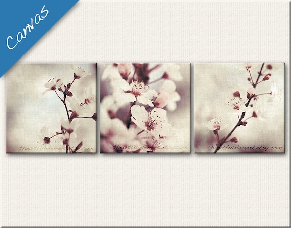 Canvas flower art, Wall decor, Pretty home decor, Set of 3 wall art, Bathroom art, She shed, Spring decor // Purple blossom canvas set