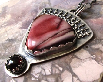 Mookaite and Garnet Royal Pendant in Sterling Silver Necklace Jewelry
