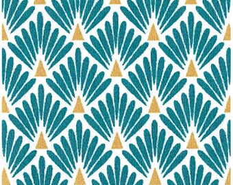 Fabric scales, peacock blue art deco blue duck, 1/2 meter