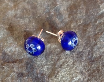 Blue Flower Glass Stud Earrings