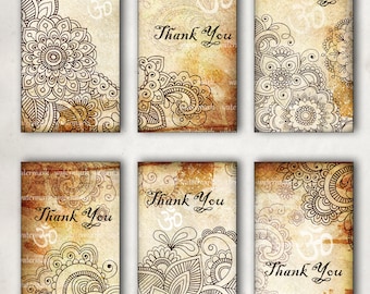 Oriental, Henna drawing, Thank You, Om, Tags - Digital Collage Sheet, Download and Print Jpeg Clip Art Images 1