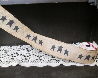 Roll Wired 18Feet Black Stars Burlap Ribbon 3"wide X 216" Country primitive Crafts