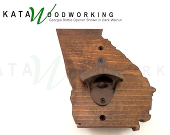 Georgia Shaped Wood Cut-out Bottle Opener - Wall Mount - Handmade