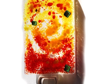 Nightlight, Glass Night Light, wall light, Glass light, bedroom light, fused glass, pumpkin orange, yellow and red