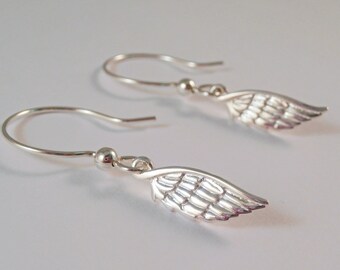 Sterling Silver Angel Wing Earrings, Angel Wing Earrings, Sterling Silver Wing Earrings, Wing Earrings, feather earrings,
