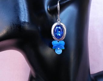 Silver plated "Sapphire flower" earrings