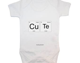 100% Cotton Printed Baby Bodysuit Onesie - CuTe (Cute) - Chemistry - White - Gifts for Babies - Newborn - Birthdays - New Mum - New Baby
