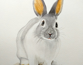 ORIGINAL RABBIT Watercolor Painting, Bunny Nursery Artwork, Woodland Animal